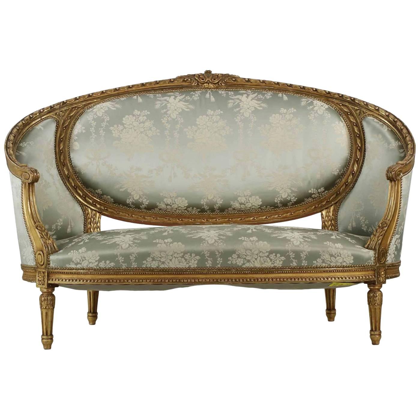 French Louis XVI Style Carved Giltwood Antique Canapé Sofa