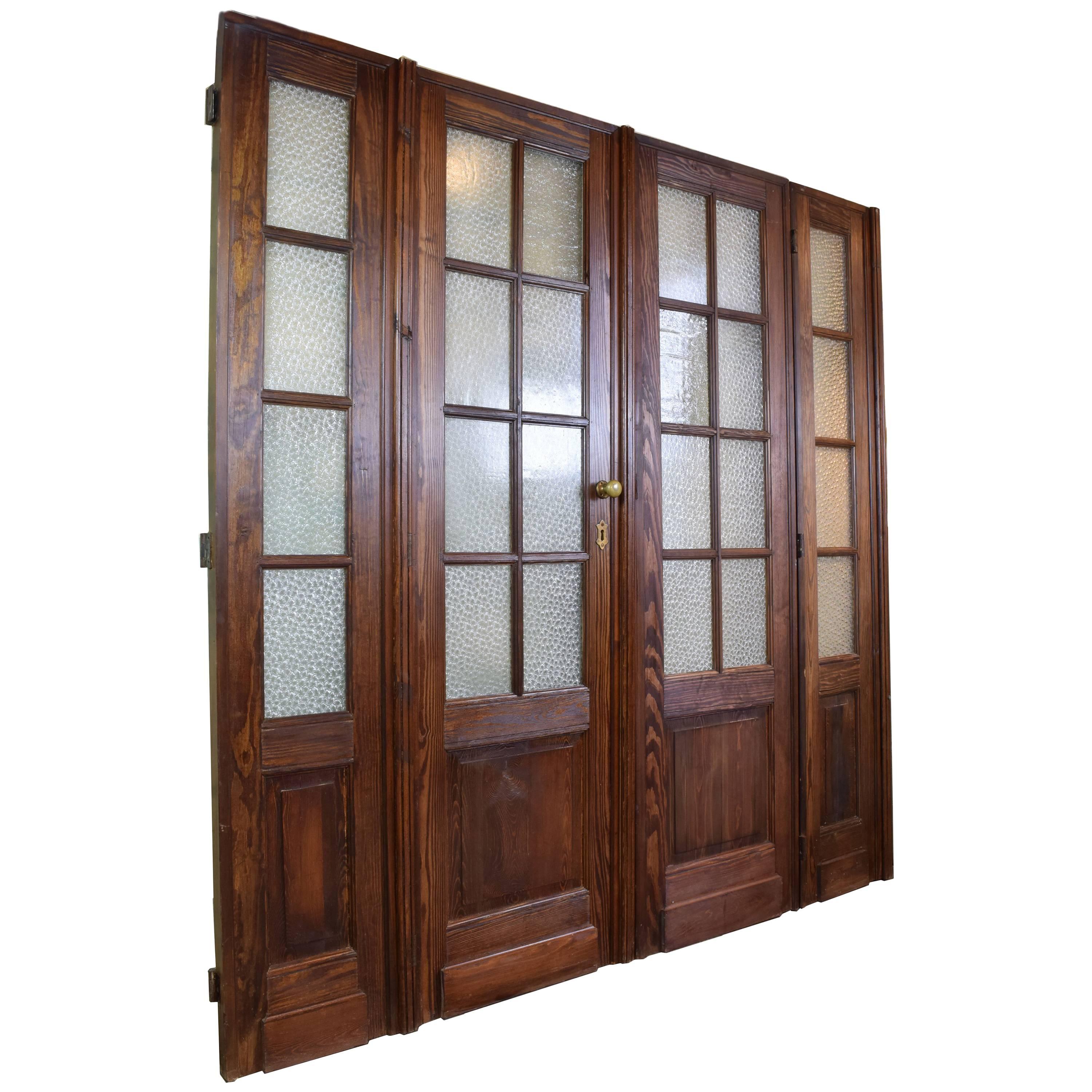 20th Century Fir Bifold French Doors with Florentine Glass