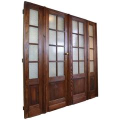 Antique 20th Century Fir Bifold French Doors with Florentine Glass