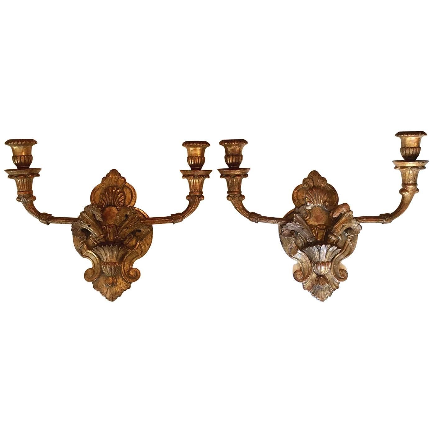 Pair of Louis XV Style Giltwood Sconces