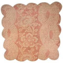 18th Century French Antique Blockprinted Scalloped Square