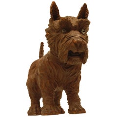 German Black Forest Hand Carved Figure of Scottish Terrier w/  Glass Eyes, 1885