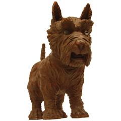 German Black Forest Hand-Carved Figure of a Scottish Terrier with Glass Eyes