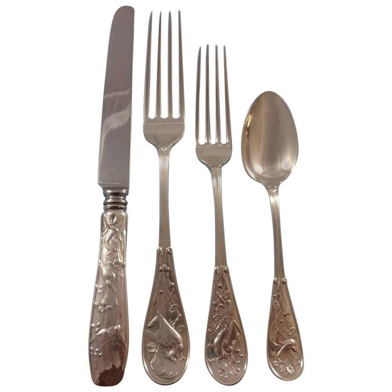 Japanese by Tiffany Sterling Silver Flatware Set Service 34 Pcs Audubon