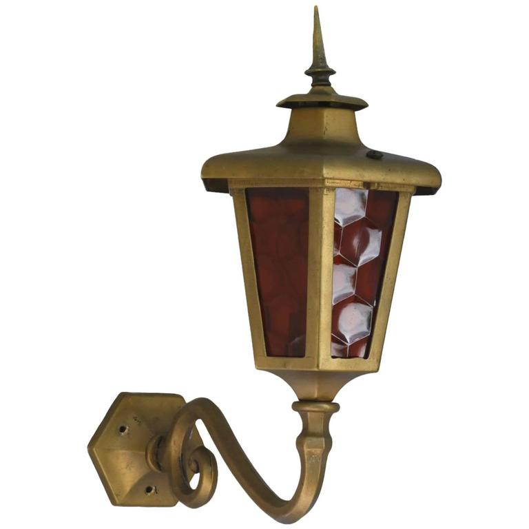 Brass Outdoor Lantern Porch Light Exterior Applique Sconce 20th Brass Outdoor Lantern Porch Light Exterior Applique Sconce 20th Century For