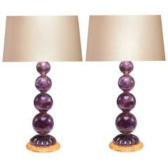 Pair of Ormolu-Mounted Amethyst Rock Crystal Quartz Lamps
