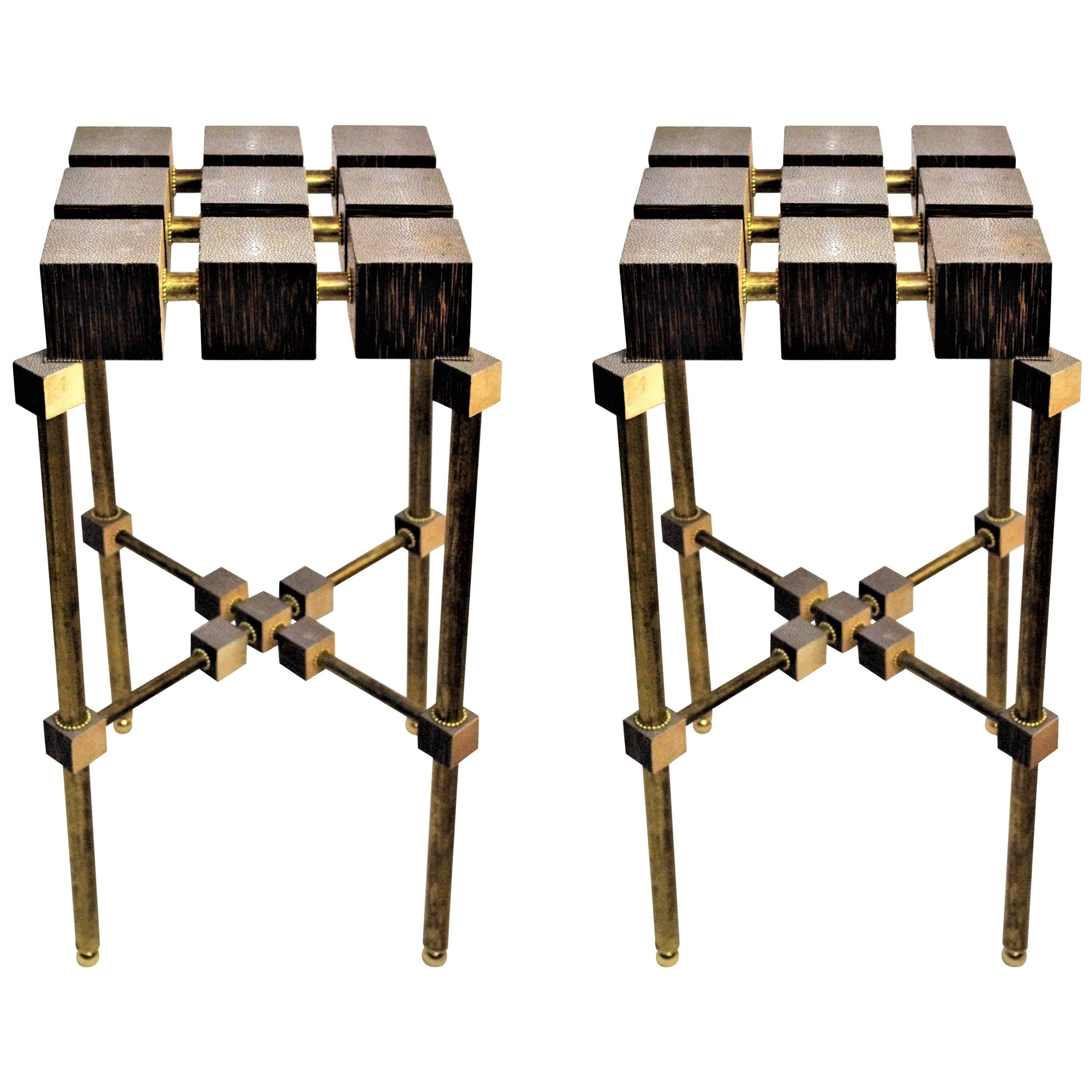 Pair of Luxury Handmade Galuchat High Side Tables
