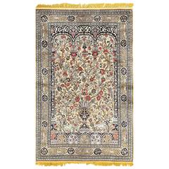Fine Tree of Life Design Vintage Silk Souf Qum Persian Rug 1