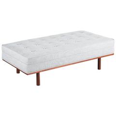 Mid-Century Modern Tufted Bench with Walnut Base