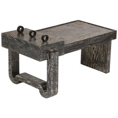 Francisque Chaleyssin Cerused Oak Black Deco Coffee Table, 1940s-1950, France