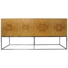 Great Milo Baughman Olive Burl Floating Credenza