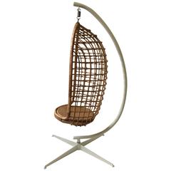 Vintage 1970s Rattan and Iron Hanging Chair