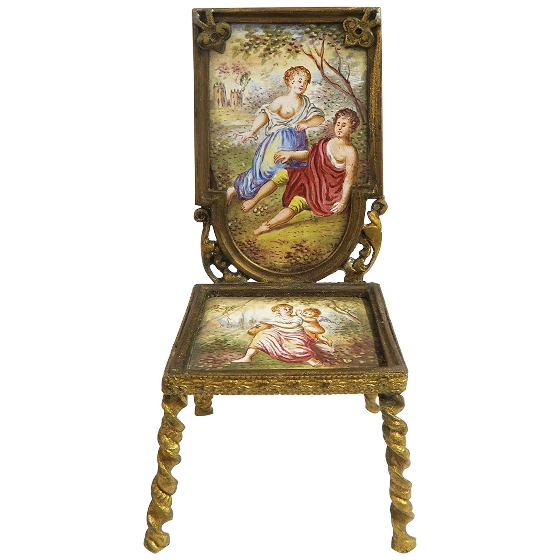 19th Century Viennese Enamel and Bronze Miniature Chair For Sale