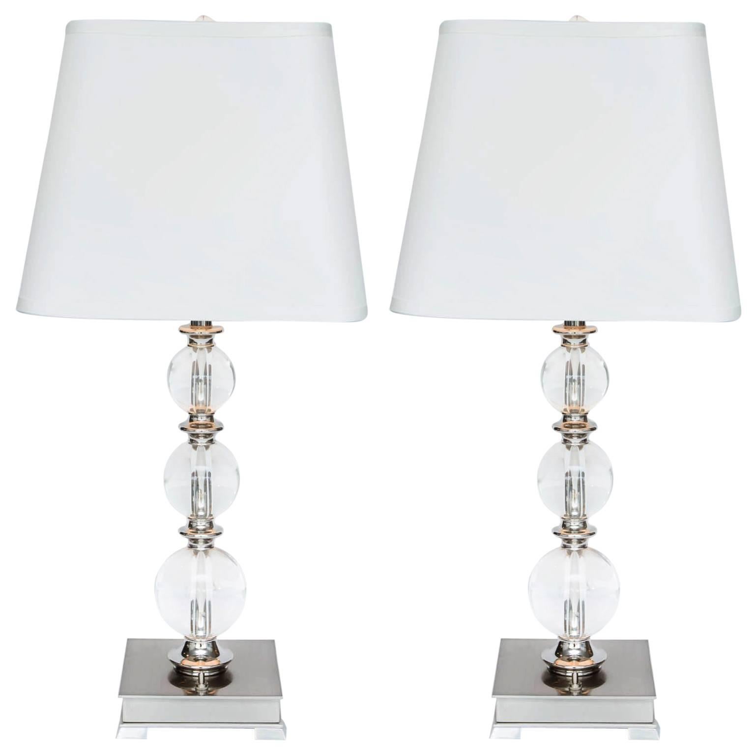 Pair of Crystal Ball Table Lamps