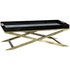 Chic Black Hide and Brass Cocktail Table