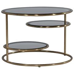 Modern Smoked Glass and Brass Round Cocktail Table
