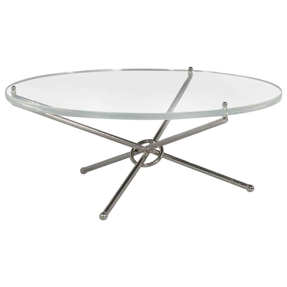Round Lucite and Polished Nickel Cocktail Table