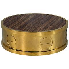 Cylindrical Polished Brass Cocktail Table with Brown Marble Top