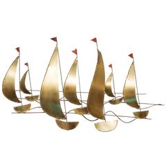 Cutis Jere Style Sailboats Wall Sculpture