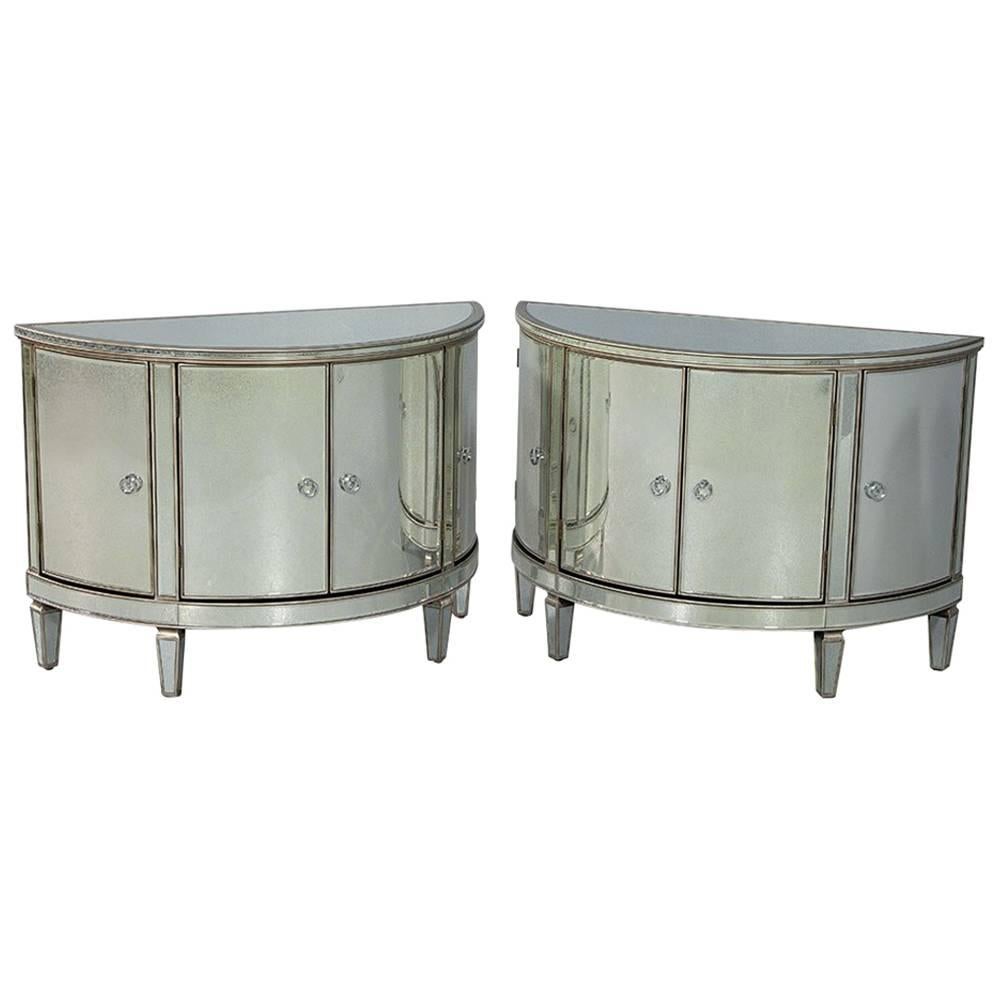 Pair of Demilune Antique Mirrored Cabinets