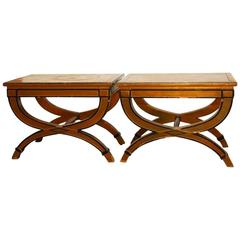 Pair of Curule X-Form Gilt Benches or Drink Tables