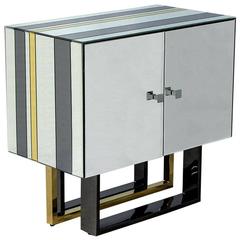 Pair of Striped Mirrored Cabinets