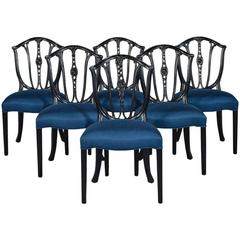 Set of Six Antique Shield Back Dining Chairs in Black