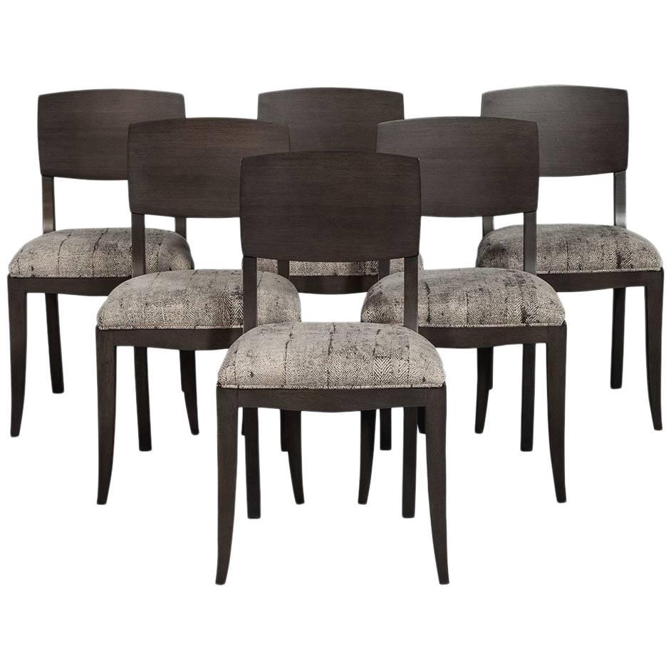 Set of Six Art Deco Dining Chairs in Grey