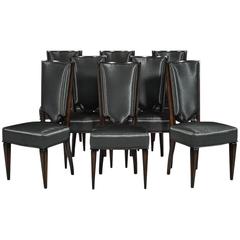 Set of Eight Deco High Back Dining Chairs in Gun Metal Fabric