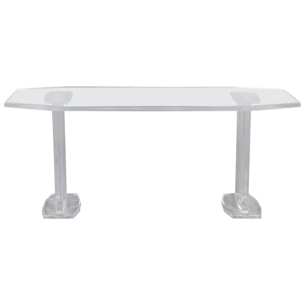 Vintage Angular Double Pedestal Lucite Dining Table