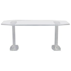 Vintage Angular Double Pedestal Lucite Dining Table