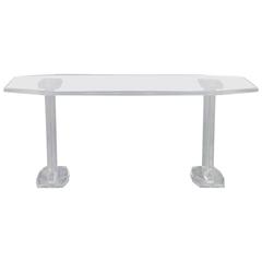 Vintage Angular Double Pedestal Lucite Dining Table 12