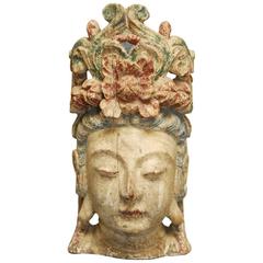 Vintage Buddhist Carved Guan Yin Bodhisattva Head