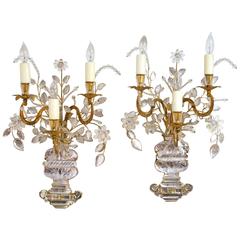 Pair of Maison Bagues Rock Crystal Floral Sconces