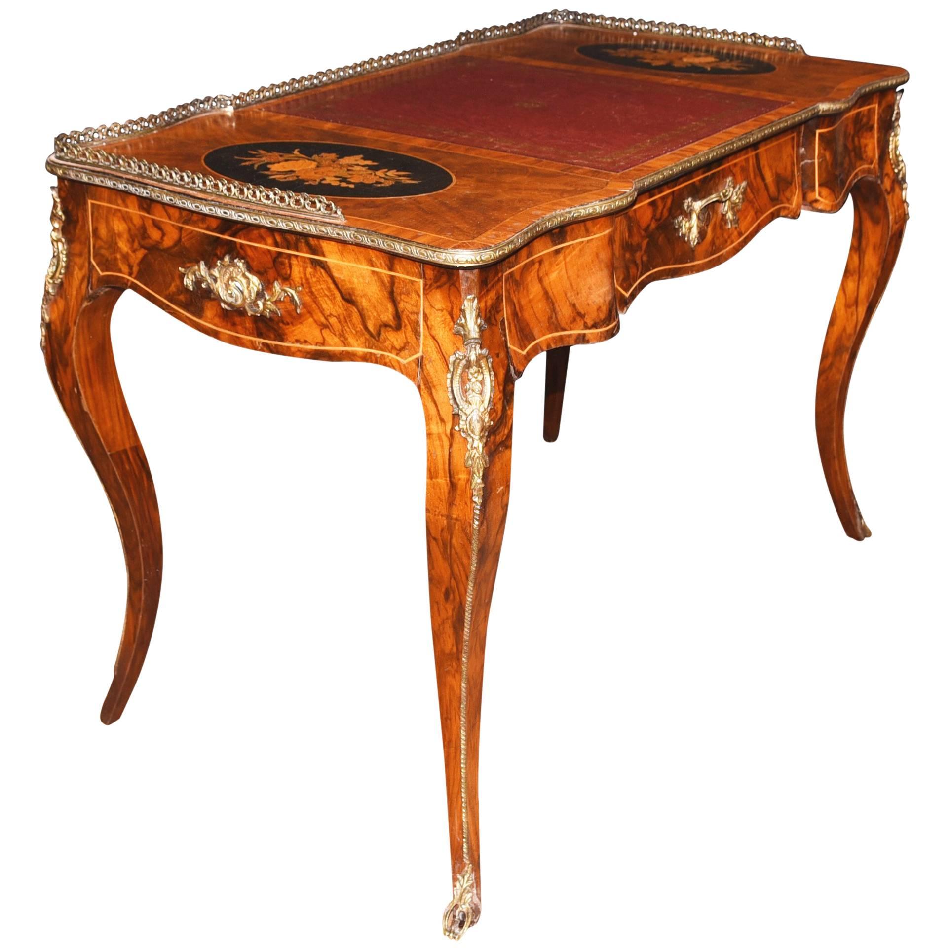 Antique French Empire Bureau Plat Desk Walnut Writing Table For Sale