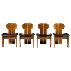 Set of Four Walnut "Africa" Chairs by Afra & Tobia Scarpa for Maxalto, 1975