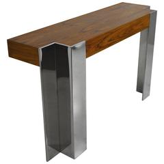 Rosewood and Chrome Console Table Attributed to Milo Baughman