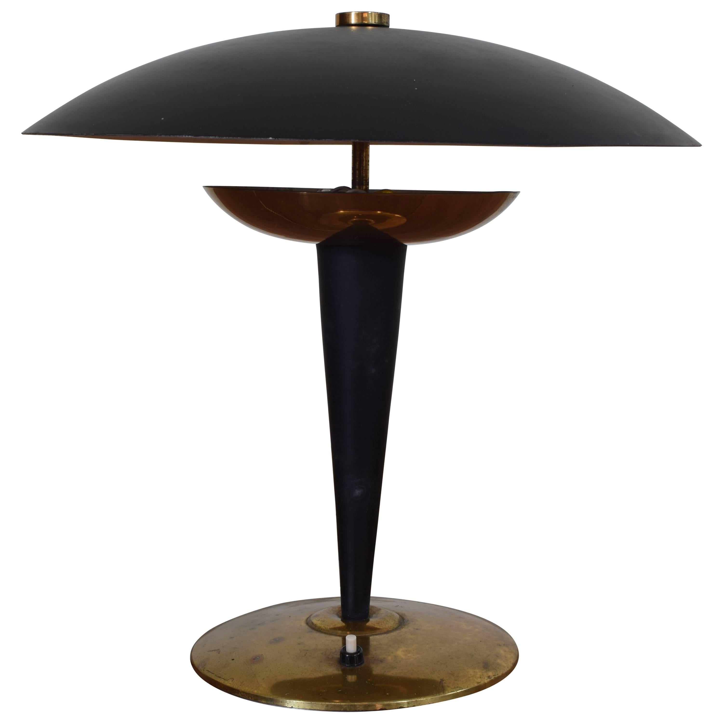 Italian Brass and Painted Metal Table Lamp, Mid-20th Century