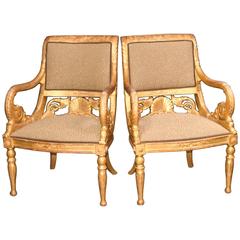 Pair of French Vintage Napoleon Gilt Armchairs Fauteuil