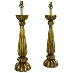 Pair of Elegant Carved and Giltwood Table Lamps