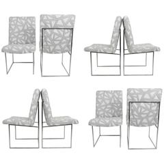 Set of Eight Milo Baughman "1187" Chrome Frame Dining Chairs in New Upholstery