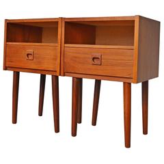 Pair of Petite Danish Modern Teak Nightstands or Bedside Tables
