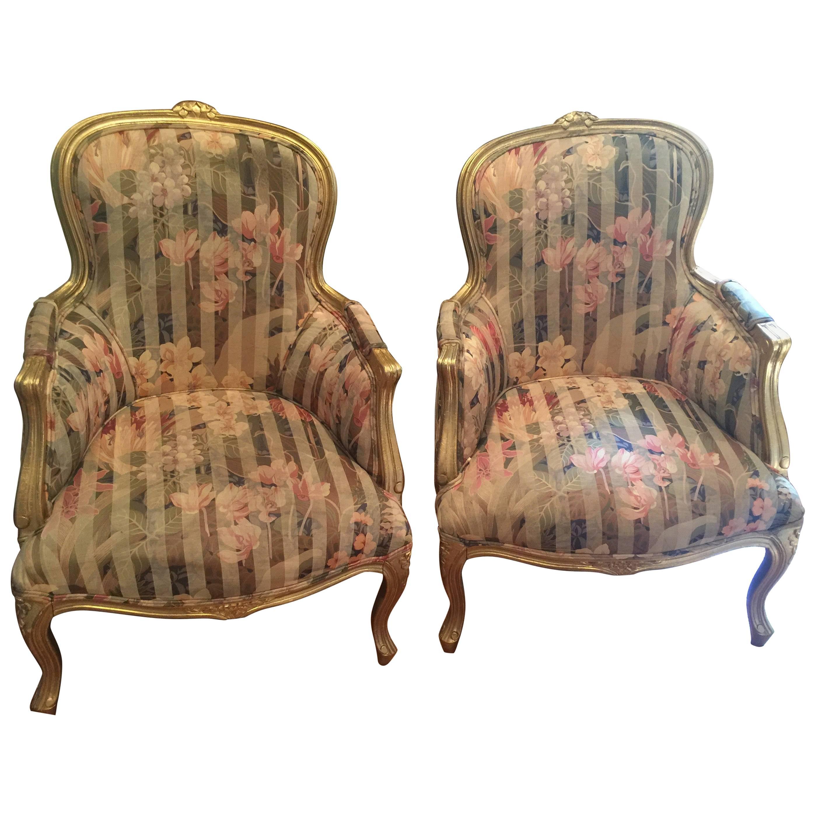 Pair of French Painted Upholstered Armchairs For Sale