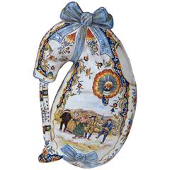 Large 19th Century French Hand-Painted Faience Wall Bagpipe from Auvergne
