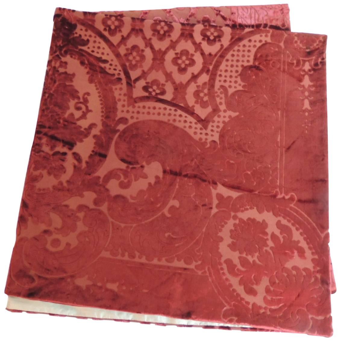 19th century silk velvet Gaufrage red throw