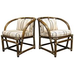 Vintage Pair of Bamboo Barrel Back Chairs by McGuire