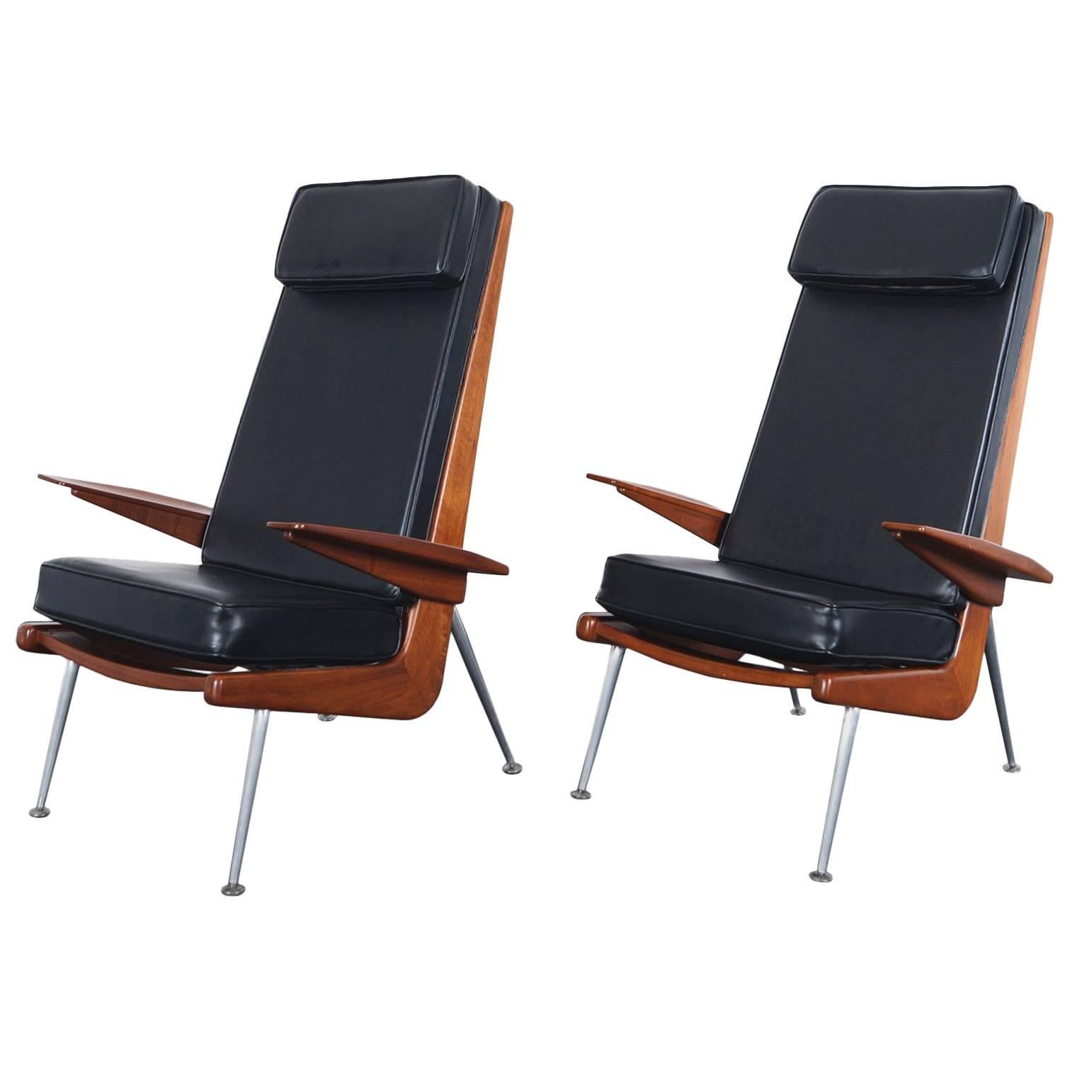 Mid-Century Modern Walnut High Back Chairs