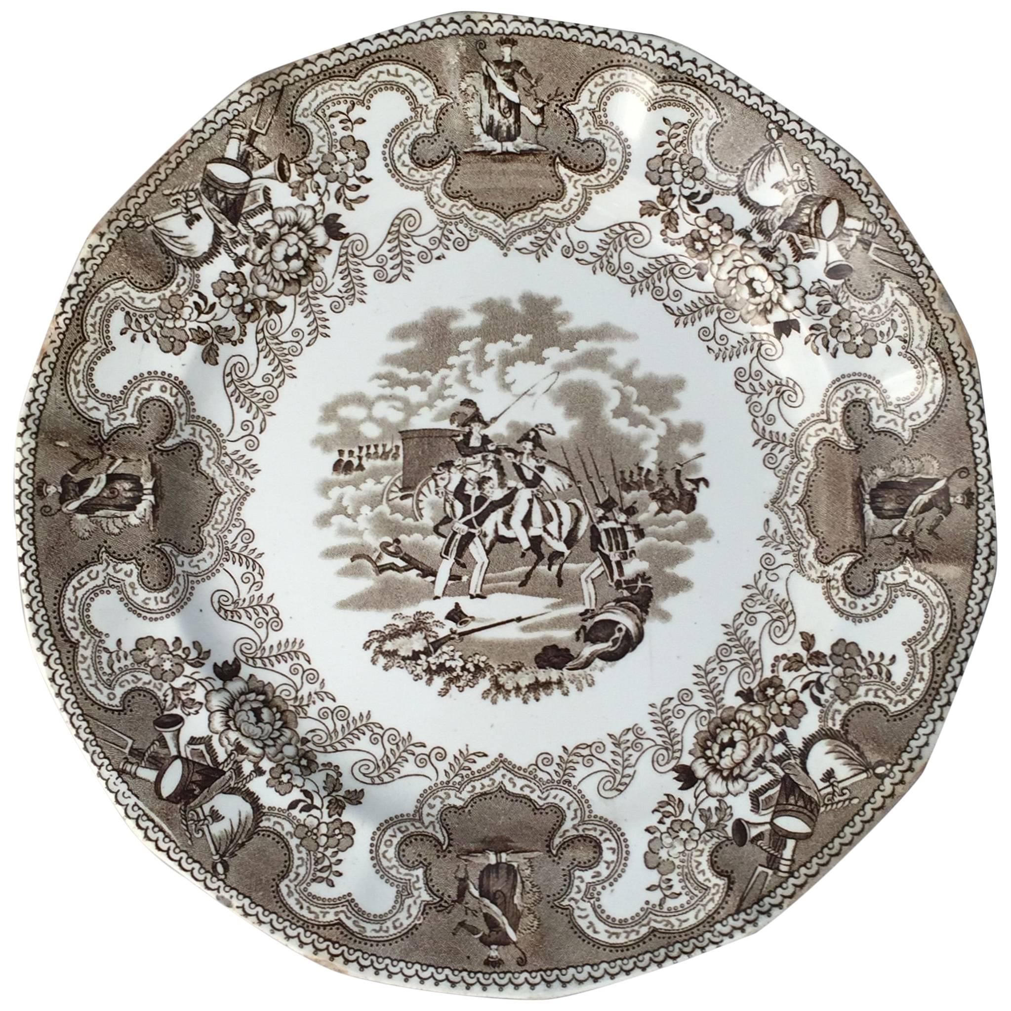 English Brown and White Plate, 'Texian Campaigne' by Thomas Walker