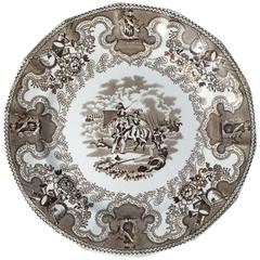 Antique English Brown and White Plate, 'Texian Campaigne' by Thomas Walker