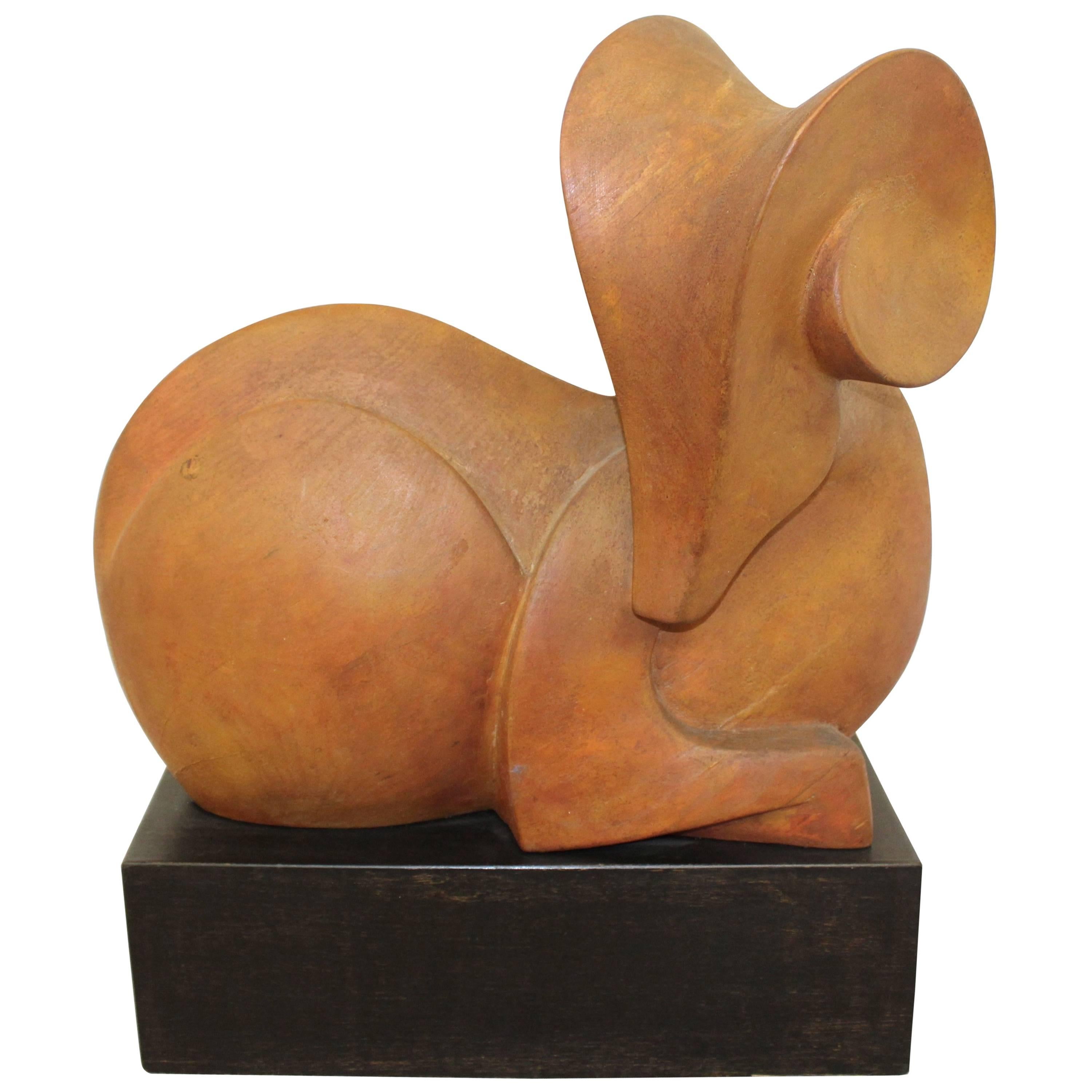 Joseph Martinek, Abstract Wood Ibex Sculpture, Signed For Sale